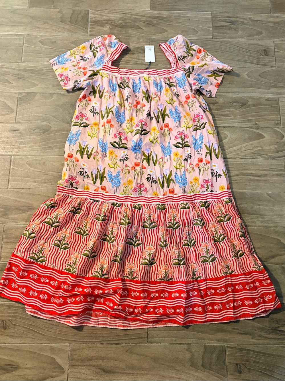 Printfresh x Lars Pink Floral Maxi Dress with Red Border, 1X, NWT - Picture 3 of 12